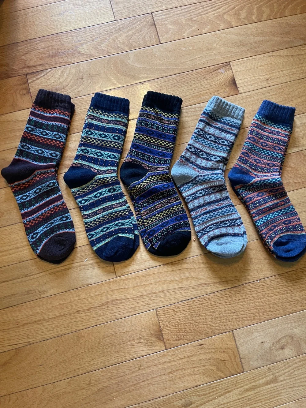 Men's Fair Isle Crew Socks - Navy, Gray, Brown Multi-Color